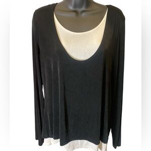 Attitude by Renee  Long Tunic Tops black and cream layers. Size L